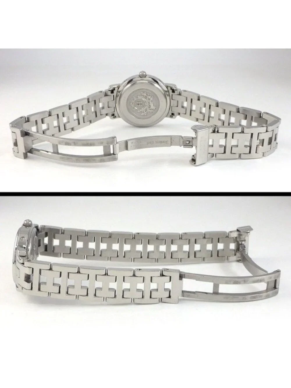 Hermes Watch Clipper Cles 12 Points Diamond Bezel Pink Shell Guilloche Dial SS